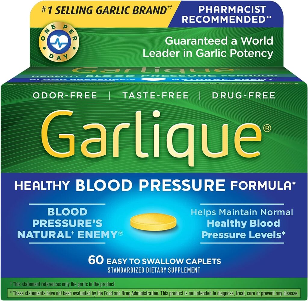 Garlique Garlic Extract Supplement, Healthy Blood Pressure Formula, Odorless  Vegan, 60 Caplets