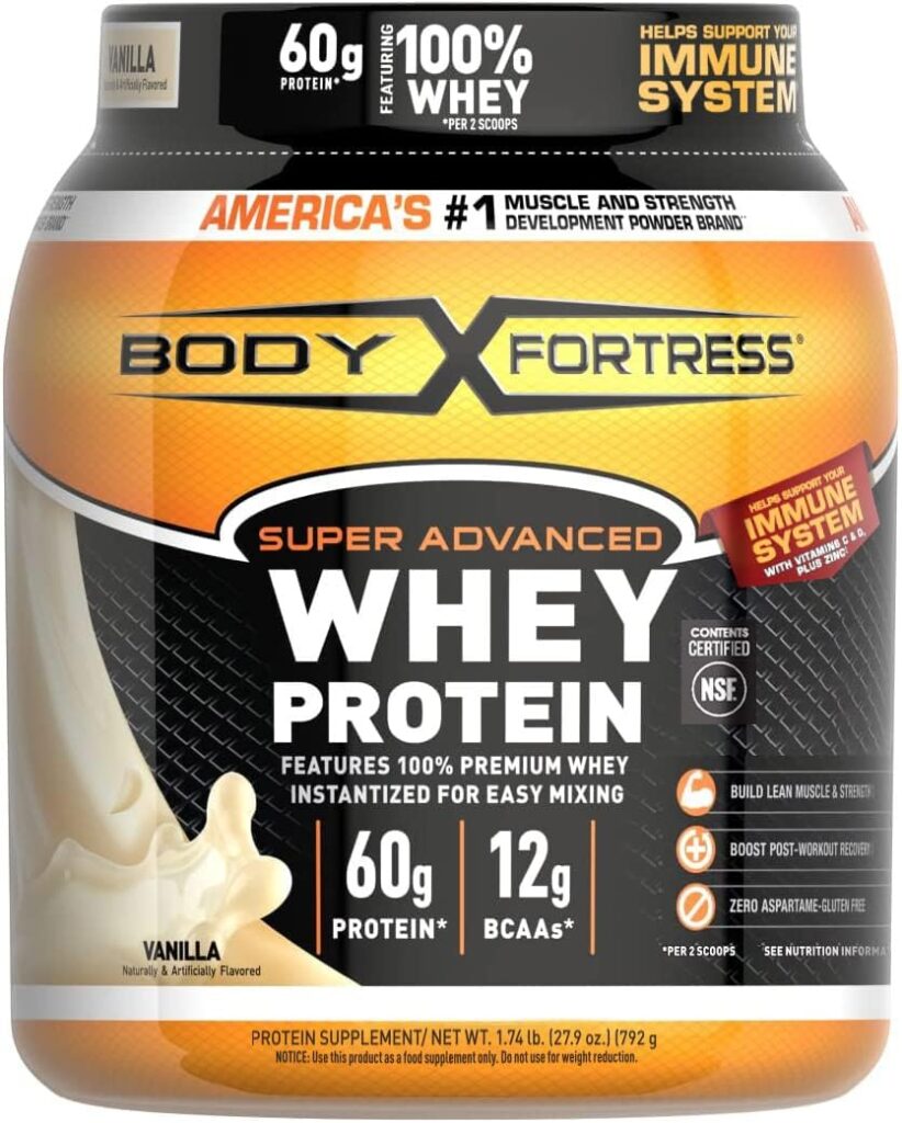 Body Fortress Super Advanced Whey Protein Powder, Vanilla, Immune Support (1), Vitamins C  D Plus Zinc, 1.74 lbs