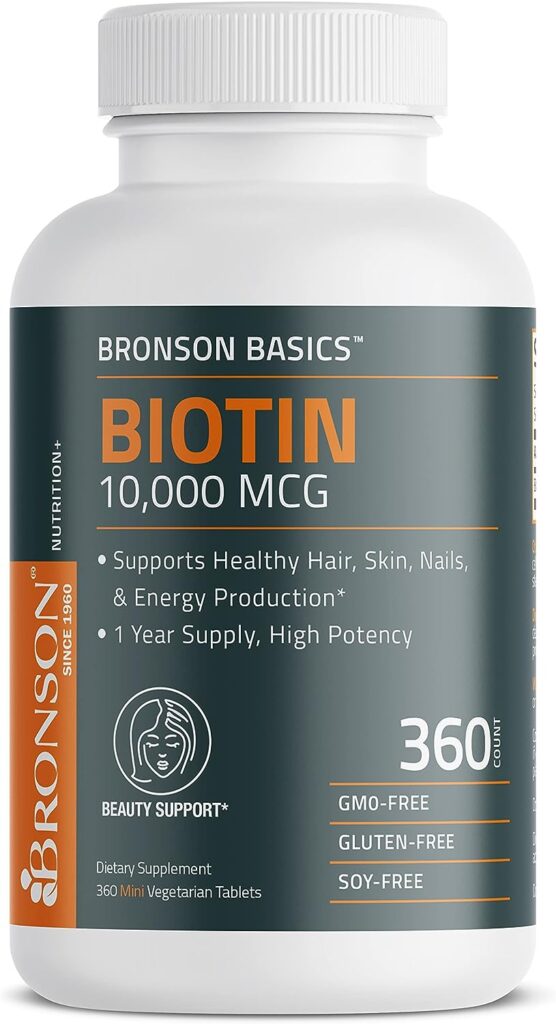 Bronson Biotin 10,000 MCG Supports Healthy Hair, Skin  Nails  Energy Production - High Potency Beauty Support - Non-GMO, 360 Vegetarian Tablets