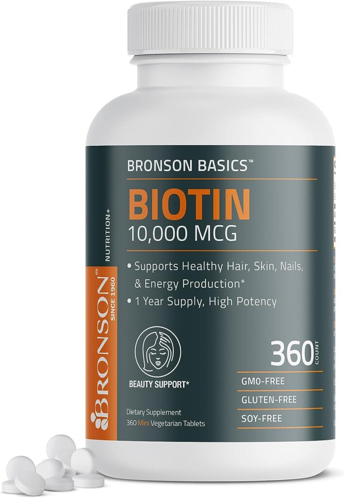 Bronson Biotin 10,000 MCG Supports Healthy Hair, Skin  Nails  Energy Production - High Potency Beauty Support - Non-GMO, 360 Vegetarian Tablets